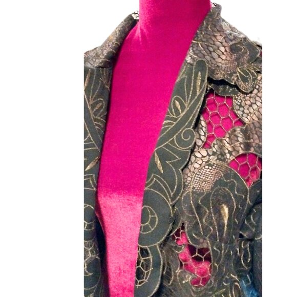 Chico’s Size 2 Open Fretwork Embroidered Topper Jacket Women’s Large Size 12 - Picture 7 of 10